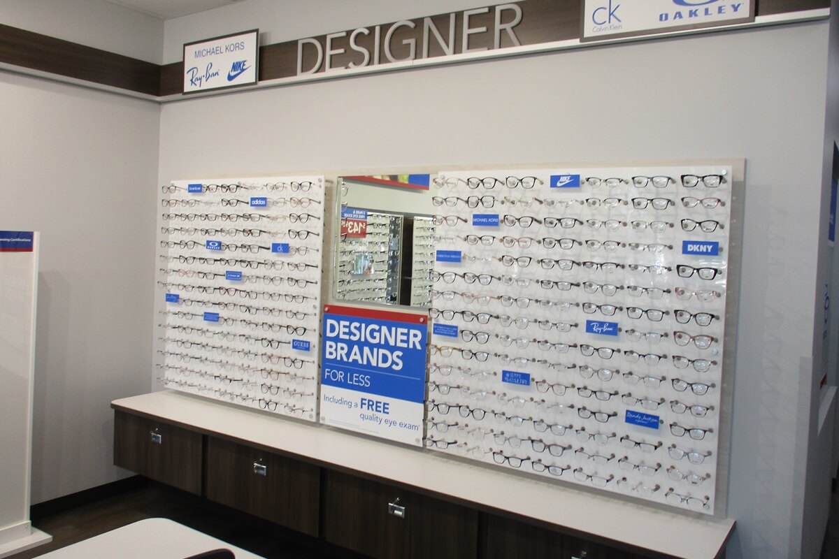 New installation of designer frames and glasses display and matching signage and graphics display