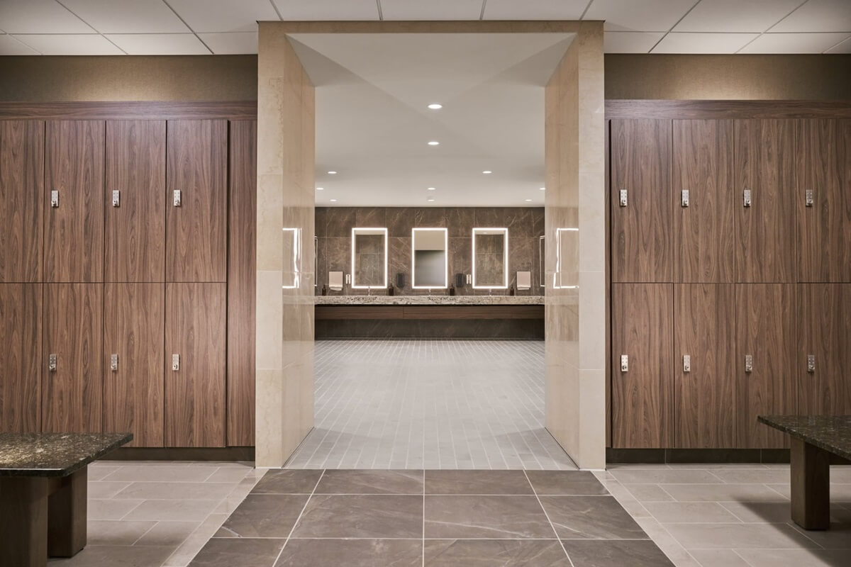 Lifetime Fitness locker room Nationwide Fixture Installations custom millwork and fixture install